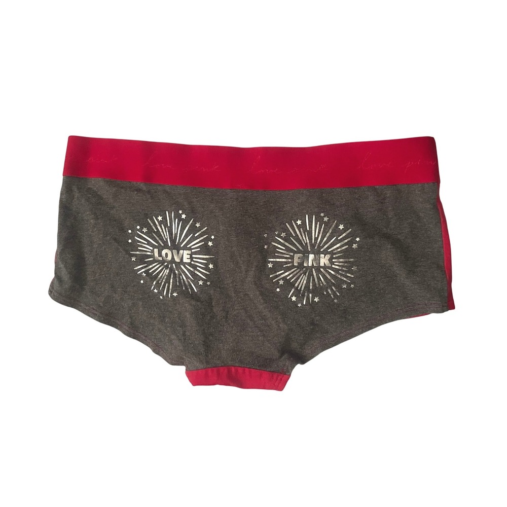 New PINK Victoria's Secret Boyshort Boxer Love Pink Gray Red Medium-Fireworks‎